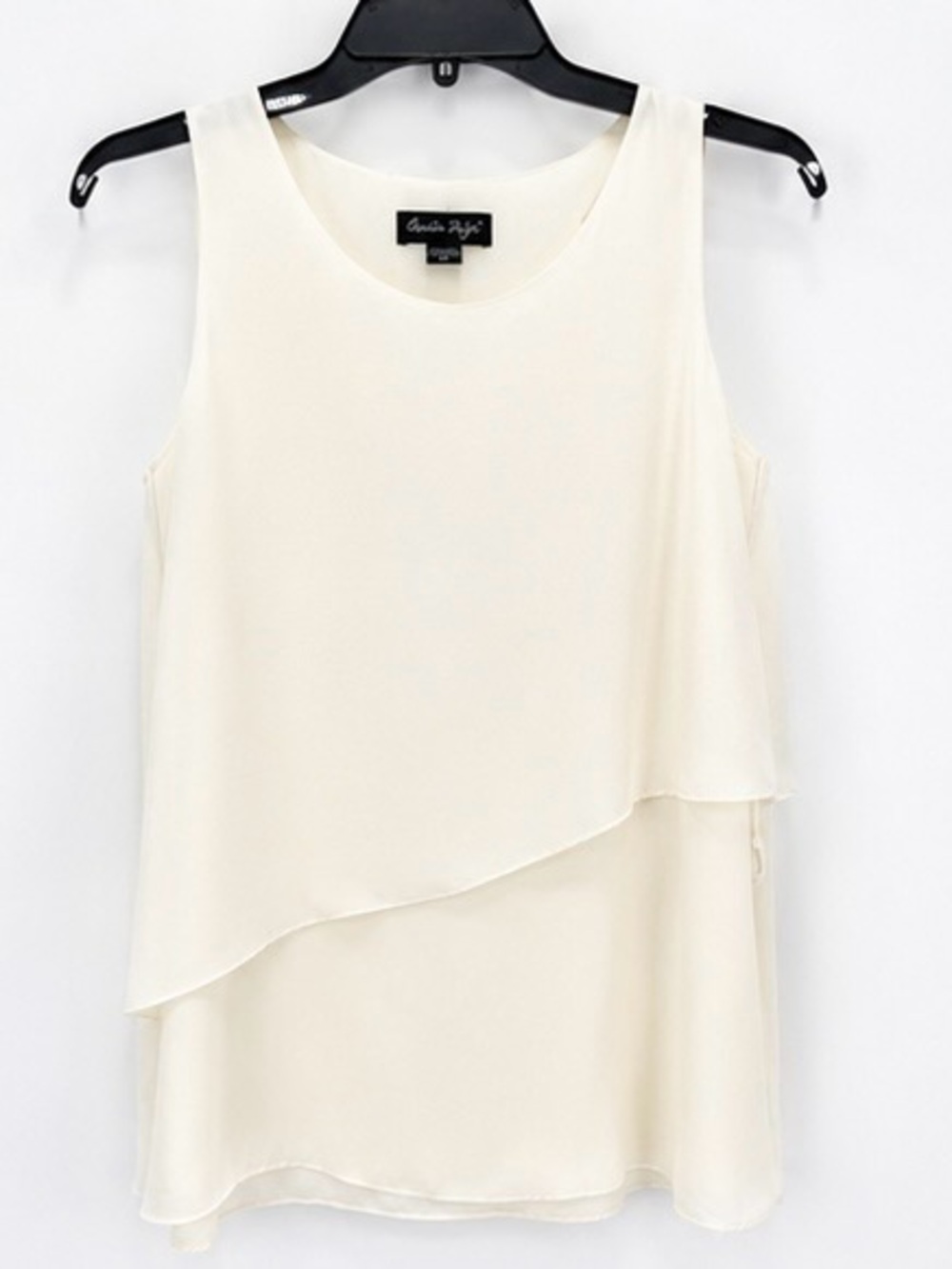 Charlie Paige Ivory Layered Chiffon Sleeveless Blouse Tank Top Large
